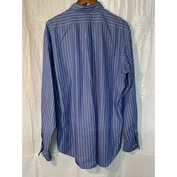 Ralph Lauren Yarmouth Blue Stripe 100% Cotton Long Sleeve Shirt 16.5 Large - Picture 5 of 8